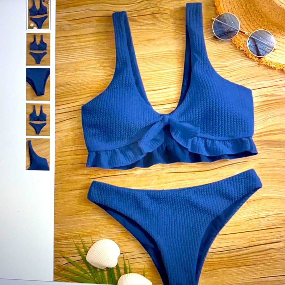Knot Front Ruffle Trim Bikini